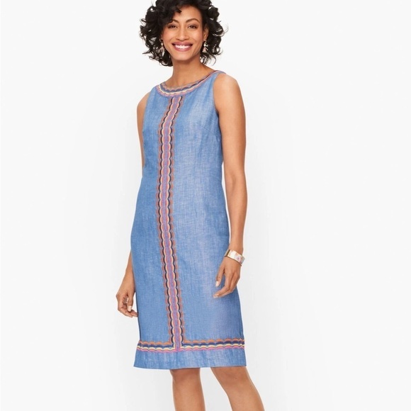 Talbots LINEN SCALLOP DETAIL SHIFT DRESS size 14P - Picture 2 of 9